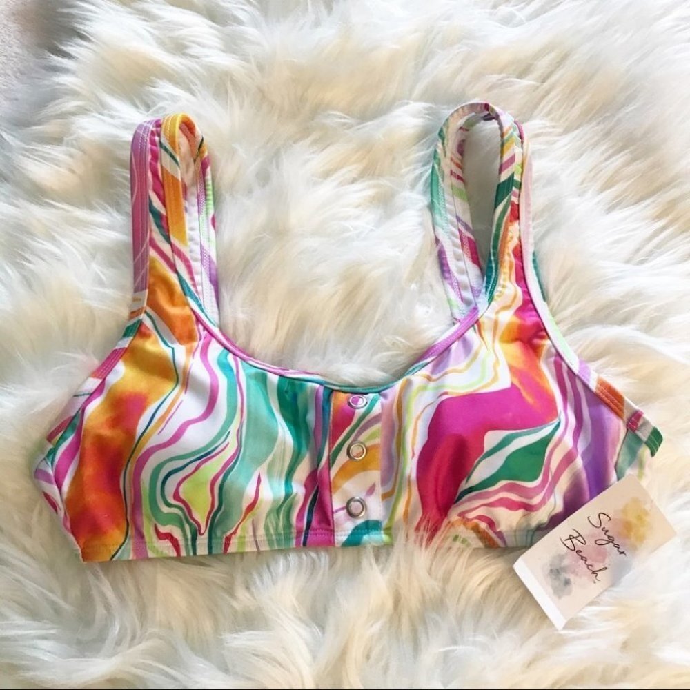 SUGAR BEACH Top With removable pads Swim Swimsuit Multicolor Size M New - Picture 2 of 11